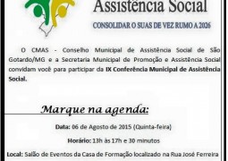 IX Conferência Municipal de Assistência Social será realizada em São Gotardo