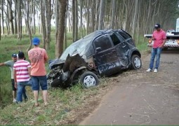Mulher de 63 anos fica ferida após bater seu carro em eucaliptos próximos à cidade de Carmo do Paranaíba
