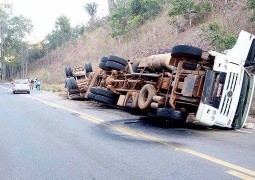 Bitrem que transportava 45 animais tomba na pista e provoca congestionamento próximo a cidade de Vazante