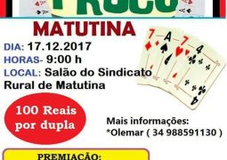 2º Torneio de Truco beneficente acontece neste domingo em Matutina