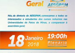 AESGPAM convoca estudantes das Universidades de Patos de Minas para Assembléia sobre o transporte para universitários