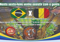 Brasil X Bélgica: Casa de Carnes Brasão oferecerá telão e open-bar de chopp durante o jogo desta sexta-feira