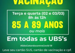Idosos de 85 à 89 anos começam a ser vacinados contra a Covid-19 em São Gotardo nesta terça-feira