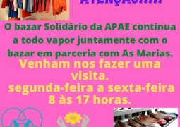 Comprar e contribuir! Venha conferir o Bazar Beneficente da APAE de São Gotardo